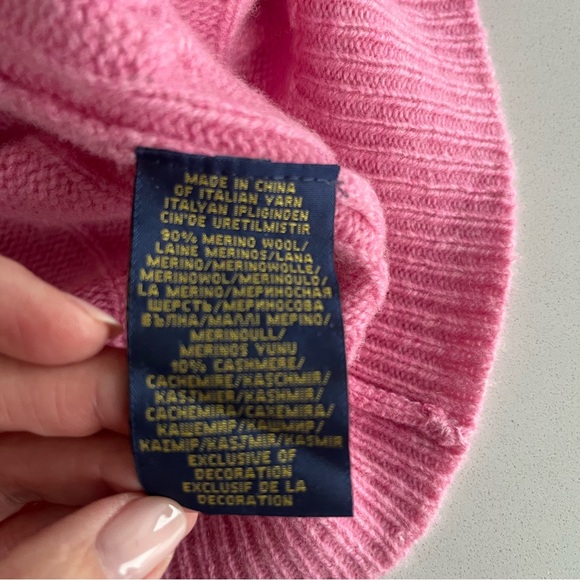 Polo Ralph Lauren Pink Cable Knit Wool Cashmere V-Neck Sweater Size M - Picture 8 of 8